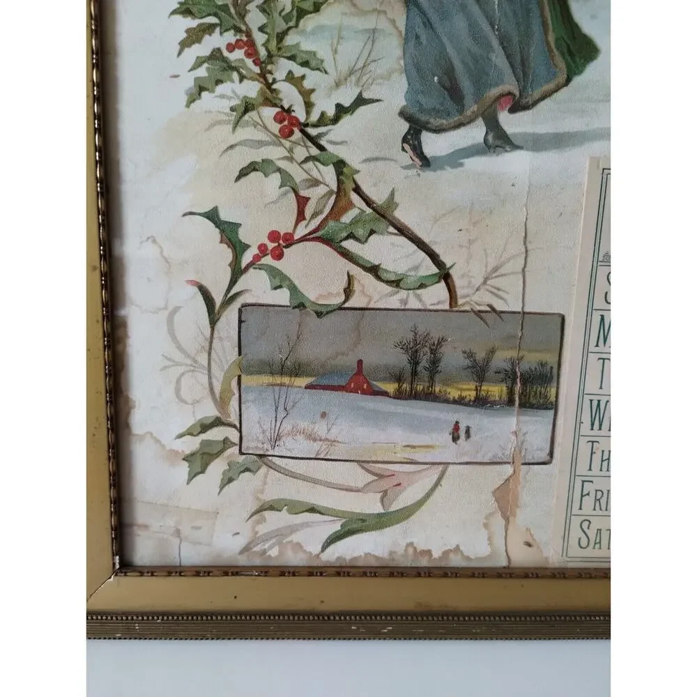 Antique Calendar with Days on the Side - 1892 - Clothing Advertisement - Damaged